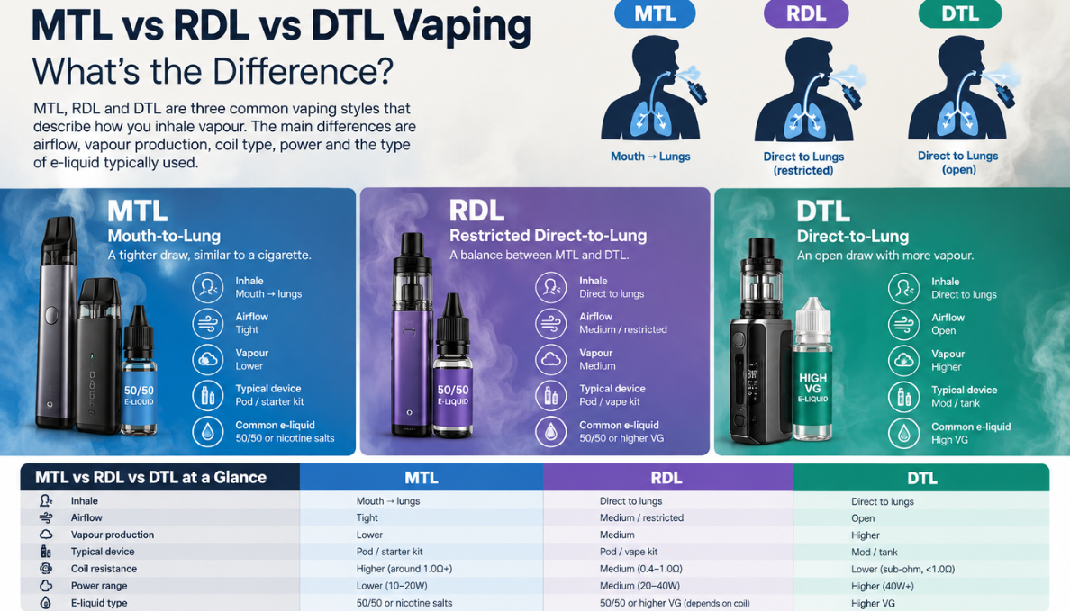MTL vs RDL vs DTL Vaping: What's the Difference?