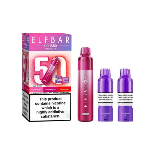 Elf Bar Plus50 refillable kit with packaging on a white background