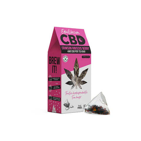 Equilibrium CBD Full Spectrum Crimson Hibiscus Berry Tea Bags Box of 12 (Buy 1 Get 1 Free)
