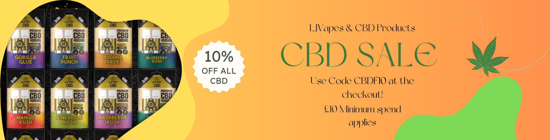 CBD product sale banner with text and product display.