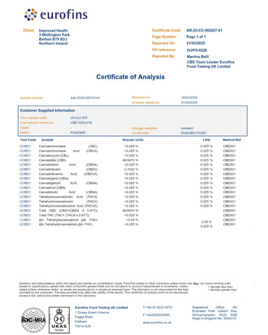 CBD Isolate 99.89%+ Pure – CO2 Extracted | THC-Free | Multiple Sizes